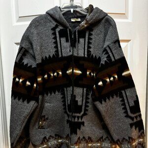Men’s Southwest Aztec Hooded Jacket Full Zip Gray Brown X-Large